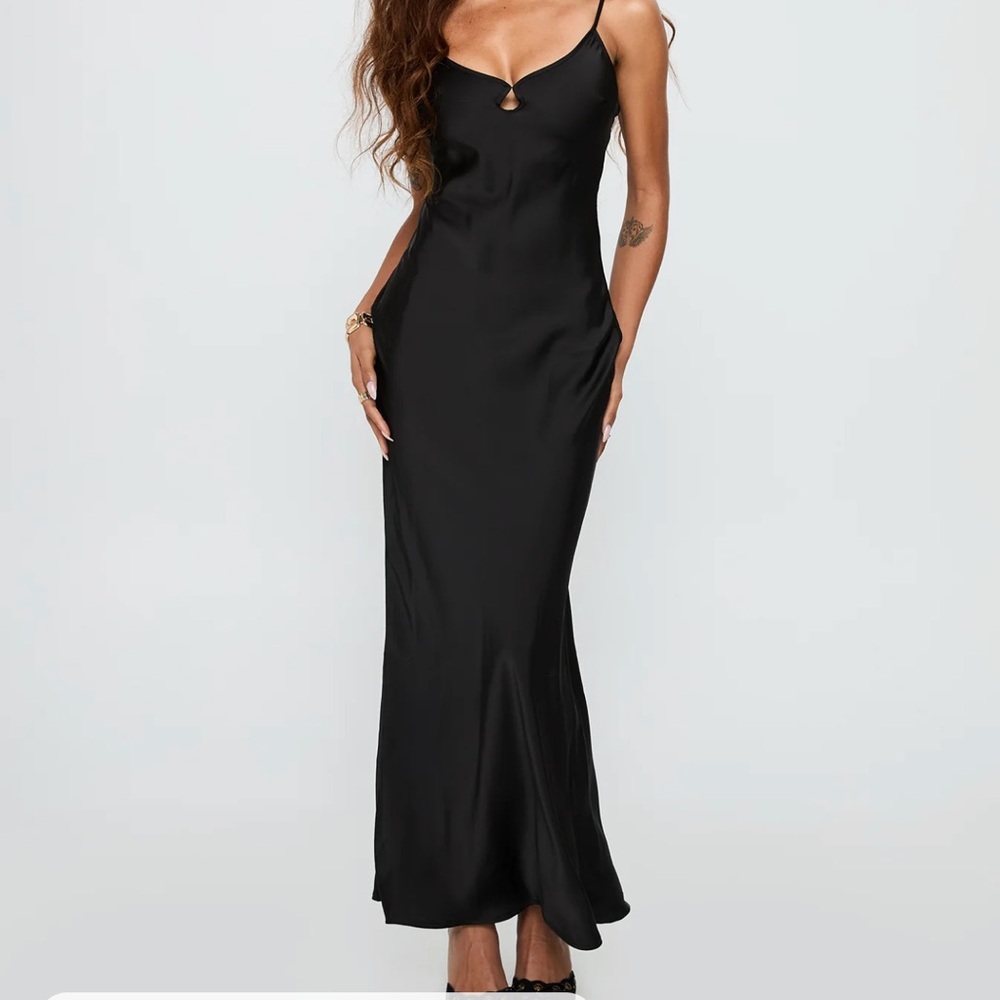 Princess Polly Elegant Black Satin Maxi Dress